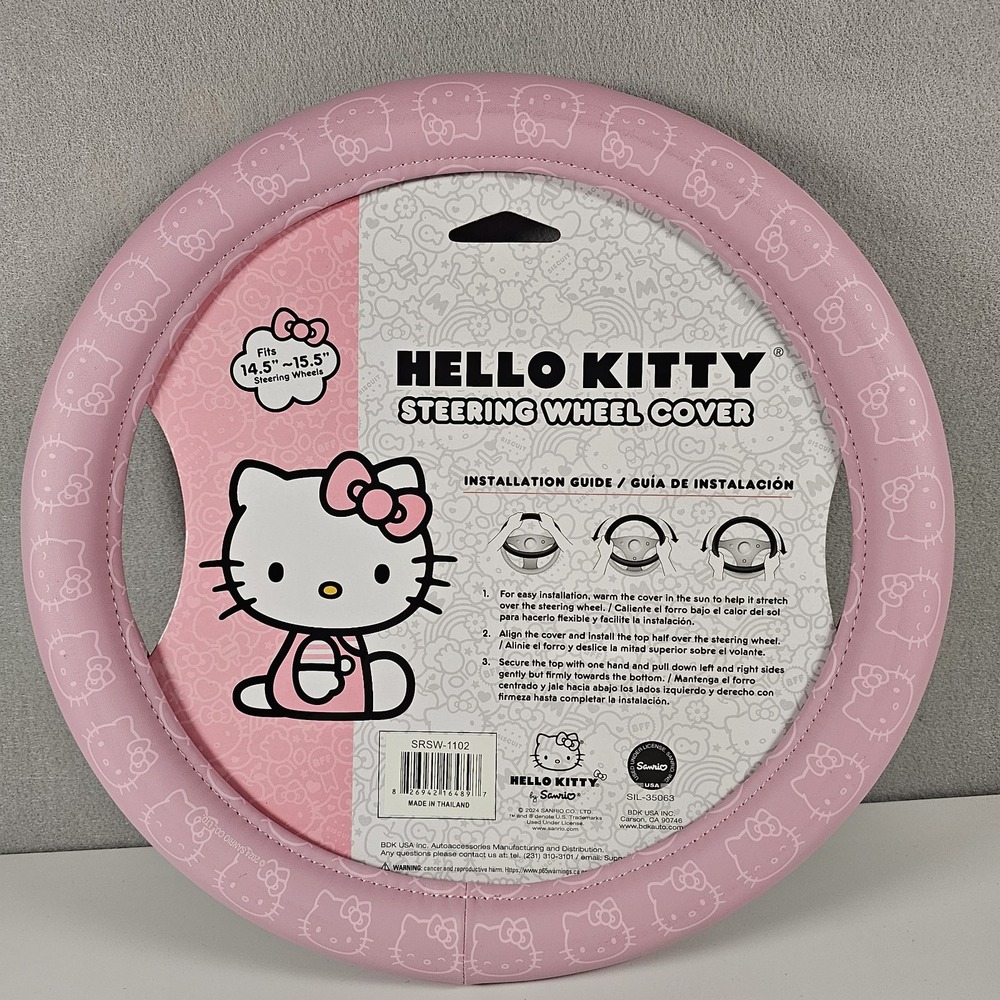 Hello Kitty Sanrio Pink Steering Wheel Cover 14.5-15.5in Universal Fit Carbella